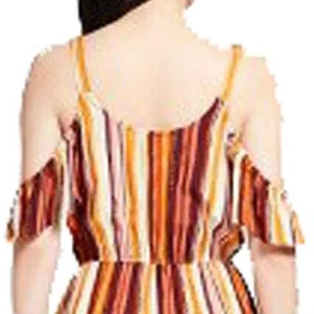 XHILARATION Romper Striped Cold Shoulder with Pom-Pom Trim & Pockets Sz S - Picture 4 of 16